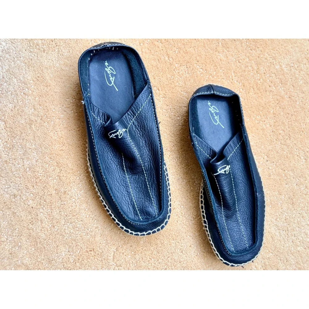 VTG FUBU Black Leather Espadrille Slip On‎ Shoes Mens 6 Women's 8 Retro 90s Y2K